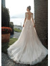 Long Sleeves Ivory Lace Tulle Pearl Buttons Back Wedding Dress